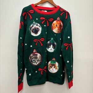 Party Sweater Dec. 25 Ugly Christmas Sweater Cats in Ornaments Holiday Funny